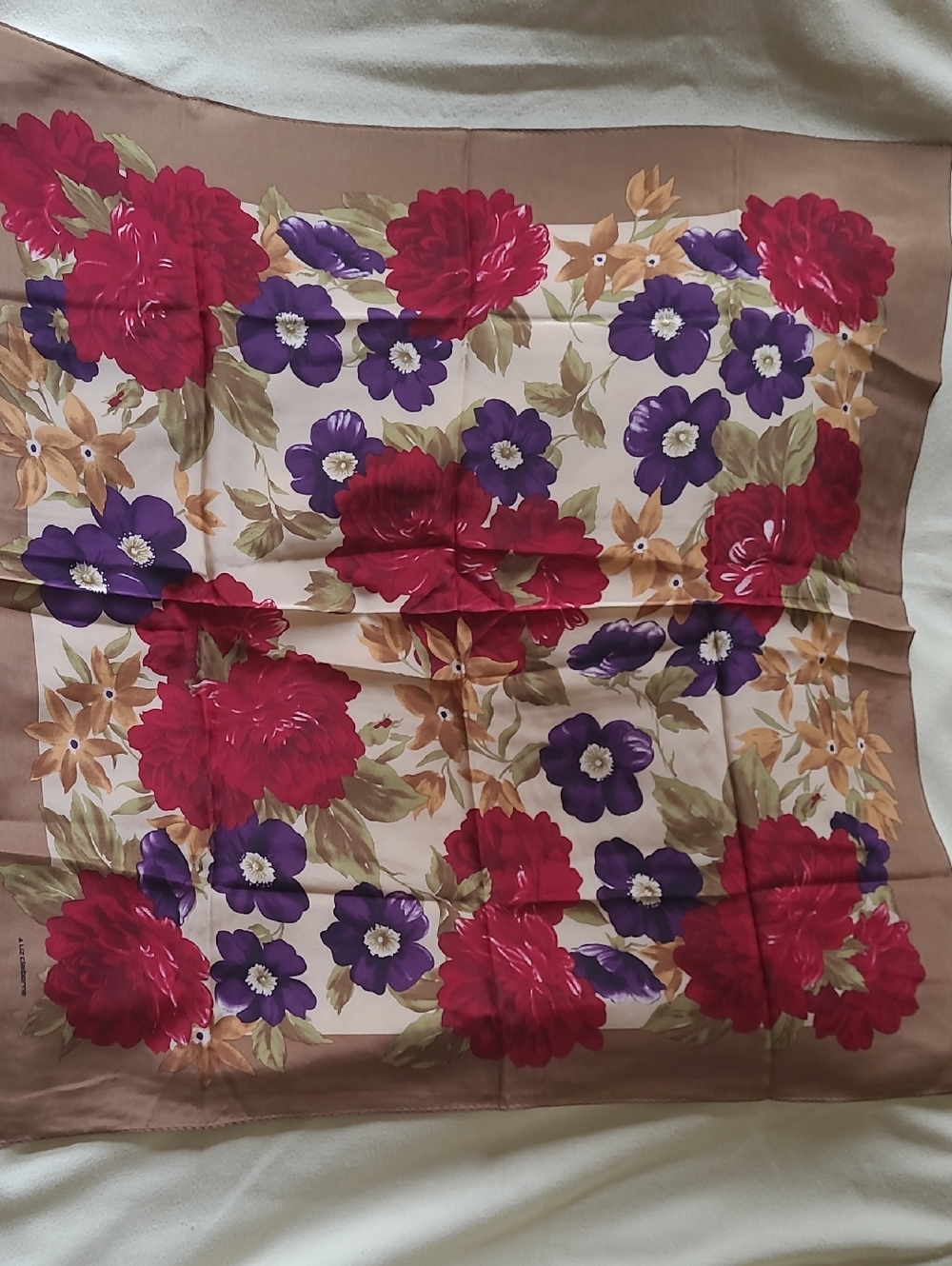 Liz Claiborne Red and Purple Floral Silk Scarf